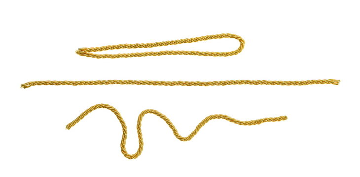Golden string, set rope isolated on white background, clipping path, design element