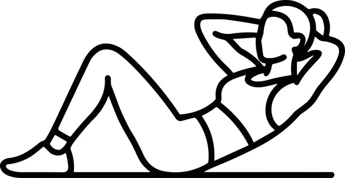 Woman doing sit-ups exercise, line art illustration, fitness and workout concept