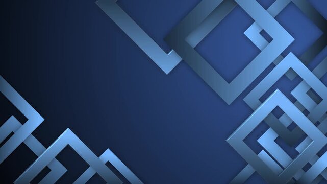 Abstract layered geometric squares background animation, Paper squares with soft shadows forming diagonal corners, minimal clean geometric background