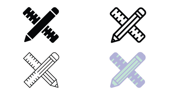 Four different colored pencil and ruler icons on white background