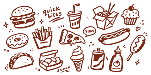 Fast Food Doodle Set Vector Illustration © Victoria