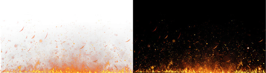 PNG image of Bright orange fire sparks and glowing embers floating upwards from a hot burning flame base on transparent background © Rafiqul