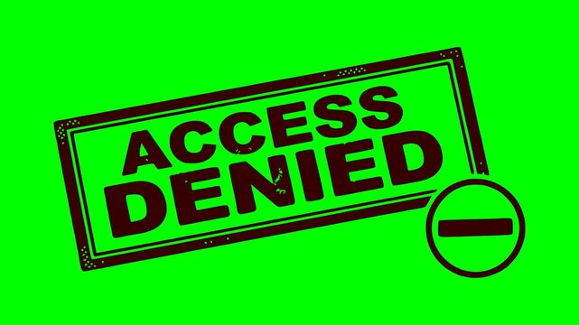 Access denied hand drawn style stamp animation. Features a red flashing alert light illumination over a chroma key green screen background for easy video editing