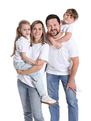 Fototapeta premium Portrait of happy family on white background