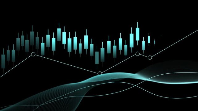 Monochrome financial graph chart with abstract waves animation