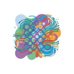 Fototapeta premium Abstract Colorful Flowing Graphic Composition with Interconnected Lines and Geometric Shapes