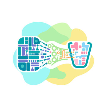 Abstract Data Processing Vector Illustration Depicting Digital Information Transformation Flow