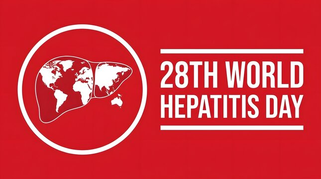 World Hepatitis Day july 28th medical awareness banner with world map inside human liver anatomy icon on red background