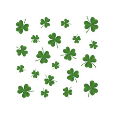Fototapeta premium Vibrant green four-leaf clovers scattered in an organic pattern on a transparent surface with deep heart-shaped leaflets and a festive lucky atmosphere