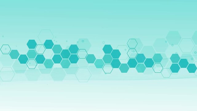 Hexagon tech background animated, Abstract background with horizontal band of dark hexagons and outlined hex shapes animation