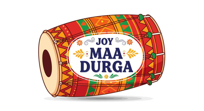 Traditional Indian Dhak drum decorated for Durga Puja festival celebration.