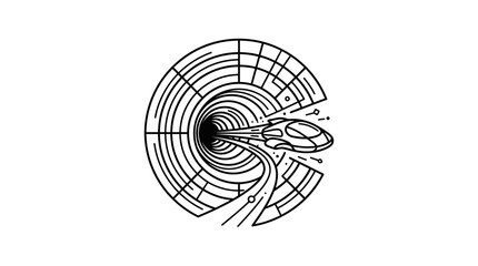 Futuristic spaceship entering wormhole tunnel. © Jakun