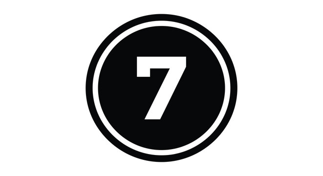 Circular number seven icon with black and white coloring on a white background