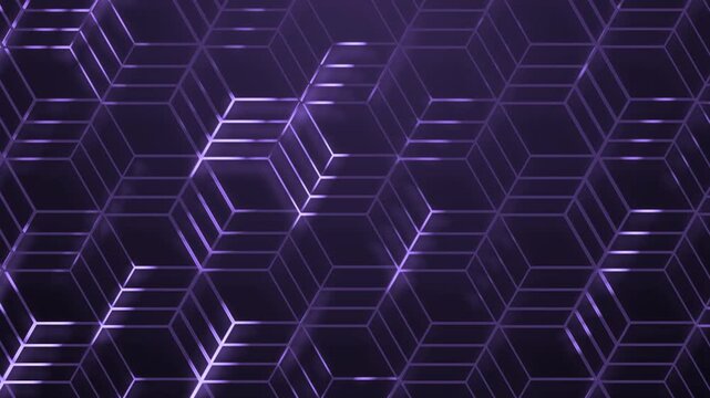 Abstract geometric pattern of interlocking hexagonal cubes with reflective edges background animation