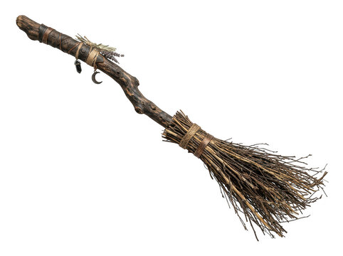 Rustic witch broomstick isolated on transparent background