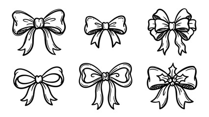 Obraz premium Collection of hand drawn bow illustrations in black and white