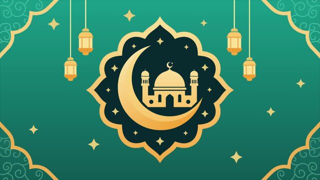 Muslim temple crescent moon lanterns eid al fitr