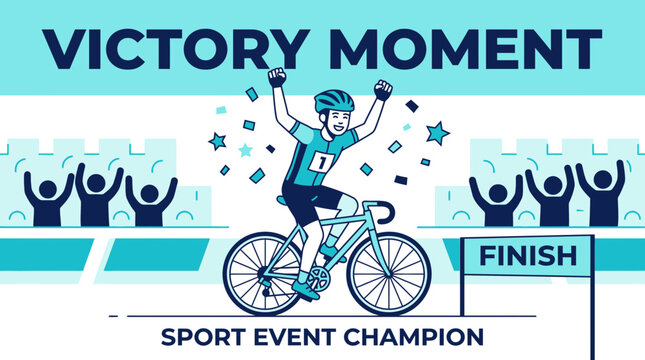 Excited Cyclist Celebrates Winning Cycling Race At Finish Line