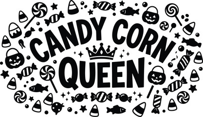 Candy corn queen halloween typography festive fall design for seasonal merchandise decorations © MD KAIUME