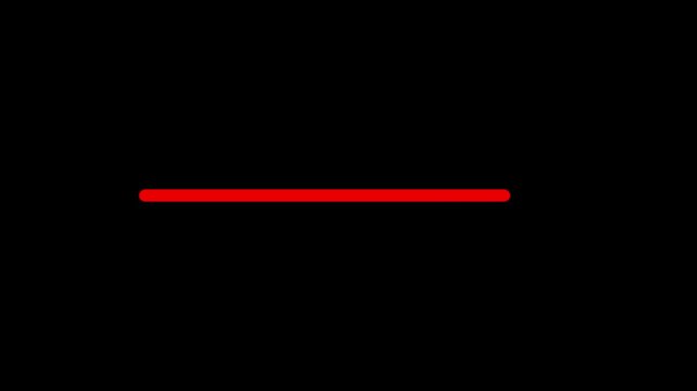 Minimalist red line growing horizontally progress bar animation on black background.