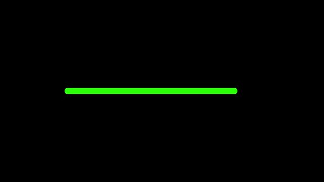 Minimalist green line growing horizontally progress bar animation on black background.