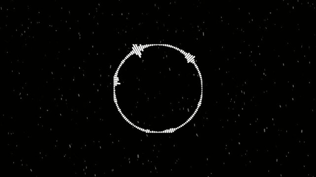 Futuristic round audio spectrum visualizer animation, circular music equalizer surrounding a central glowing core, dynamic sound-reactive bars pulsing smoothly to music rhythm, clean dark background,