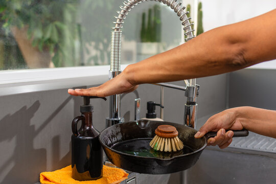 Eco friendly dish soap dispenser and cast iron skillet cleaning routine