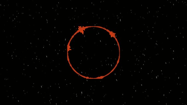 Futuristic round audio spectrum visualizer animation, circular music equalizer surrounding a central glowing core, dynamic sound-reactive bars pulsing smoothly to music rhythm, clean dark background,