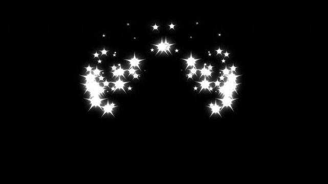 Sparkling star twinkle glitter white cartoon doodle animation, white twinkling particles shimmer, magic glitter dust trail, shining twinkle transition on black screen background, 4K loop