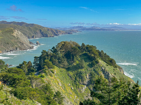 view from the Muir beach overlook on a sunny spring day in California 
