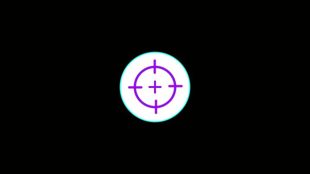 Futuristic target icon animation, rotating crosshair HUD interface, concentric circles smoothly expanding and contracting,