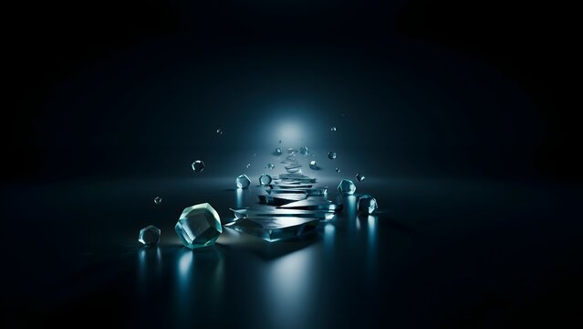 Dark void with glowing crystal path &ndash; Great for corporate clarity, creative inspiration, or guiding light concepts.