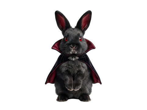 Cute vampire rabbit wearing a Dracula cape isolated on transparent background