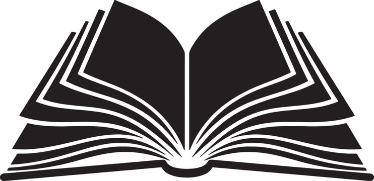 open book black silhouette with pages spread wide on transparent background, ideal for education and learning concepts.