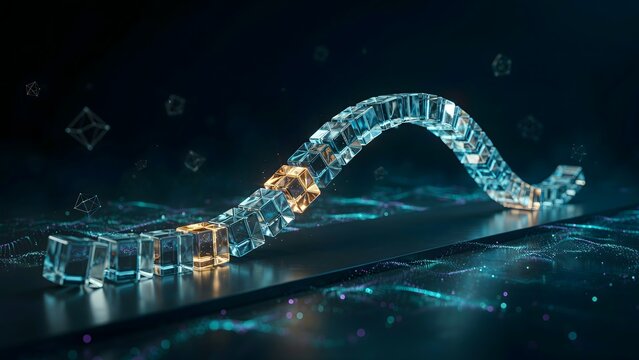 Crystal cubes forming futuristic bridge &ndash; Suitable for digital transformation and tech brands.