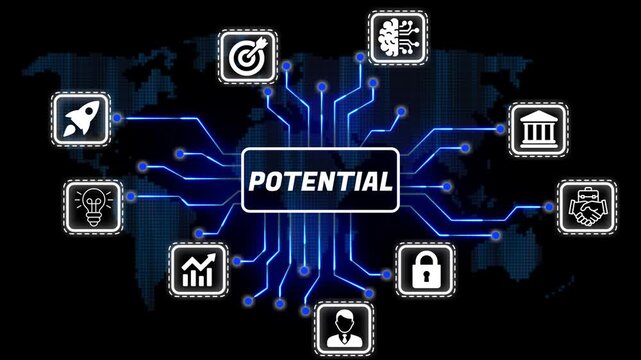 potential business concept network with icons and teamwork digital technology abstract background for partnership growth communication innovation 4k video