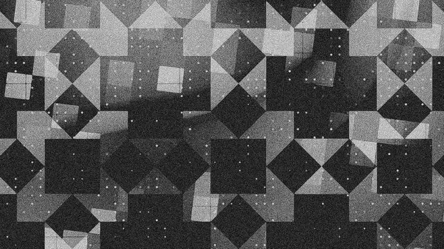 Monochrome geometric pattern repeated light dark textured squares triangles dots grid layout, textured background 4k.