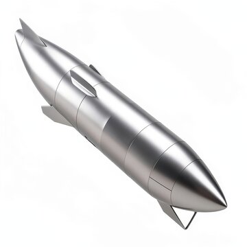 Sleek metallic futuristic rocket ship or missile model shown against a plain white background.