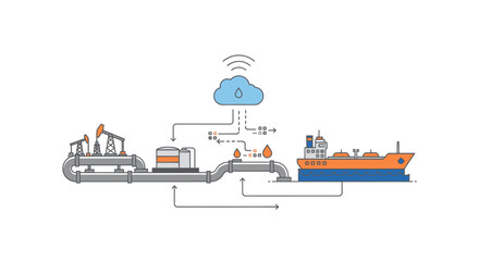 Naklejka premium Oil Industry Digitalization: From Extraction to Transport with Cloud Technology
