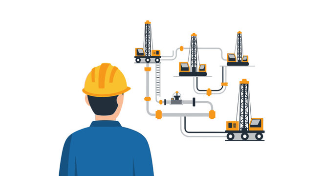 Petroleum Engineer Inspecting Oil Rig Network