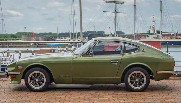 Lelystad, The Netherlands, June 21, 2026, Datsun 240Z, classic japanese sports car at The National Old Timer Day