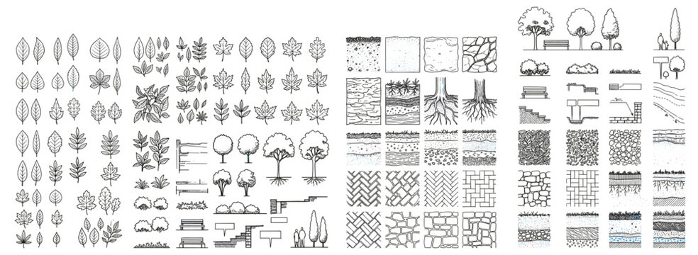 Forest soil section and ground layer landscape pattern with stones, cracked earth and natural terrain textures for architectural drawings, interior backgrounds and CAD design
