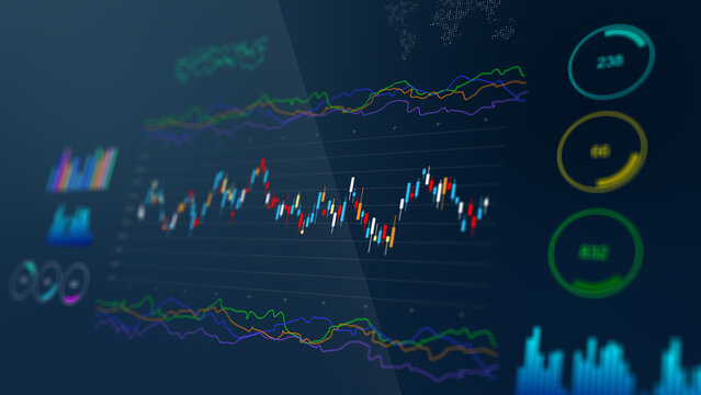 Stock exchange prices summarized dashboard data in candlestick chart showing financial statistics, market trading data, investment analysis, economic trend, and price movement