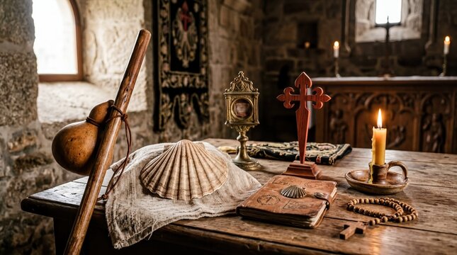 cultural traditions, a serene arrangement of traditional symbols celebrating the feast of saint james