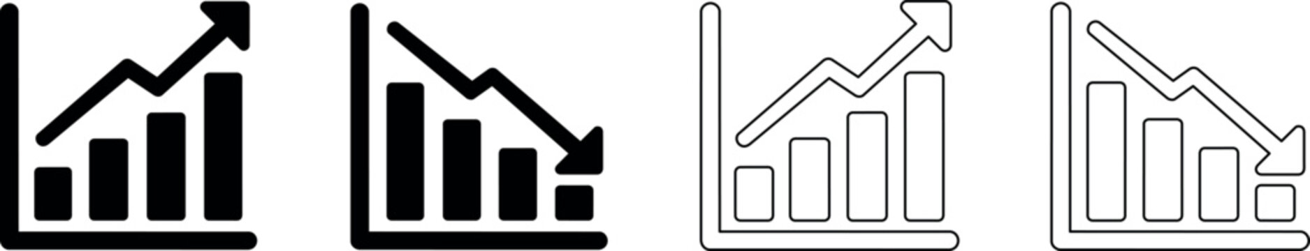 Bar chart icons showing upward and downward trends with arrows