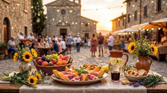 cultural festival art, elegant arrangement of ferragosto symbols with summer festival motifs