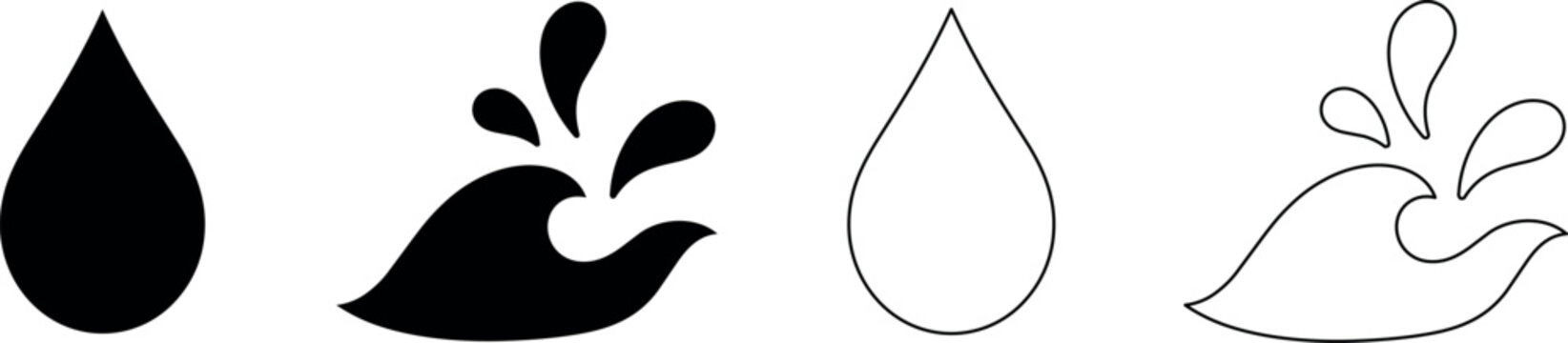 Collection of water drop and wave graphics in solid and outline styles