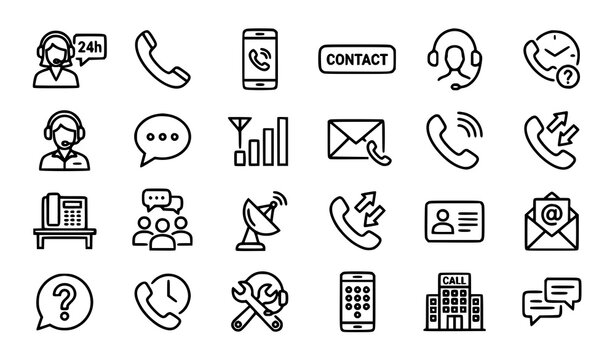 Telephone and Contact Us Symbols Monochrome Vector Set