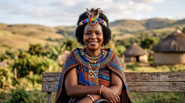 cultural identity portraits, a proud south african individual dressed in vibrant traditional attire