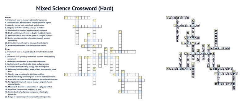 "Scientific Mix" Crossword for Men (Hard Level) with Answer Key